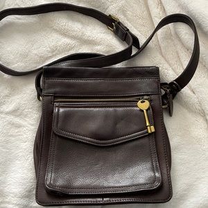 Fossil leather brown crossbody purse